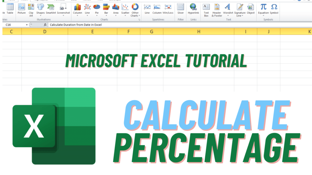 Image containing text, Microsoft Excel Tutorial and Heading Text, Calculate Percentage and a logo of Microsoft Excel