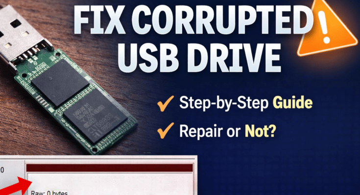 ow to fix corrupted USB drive showing RAW in Windows